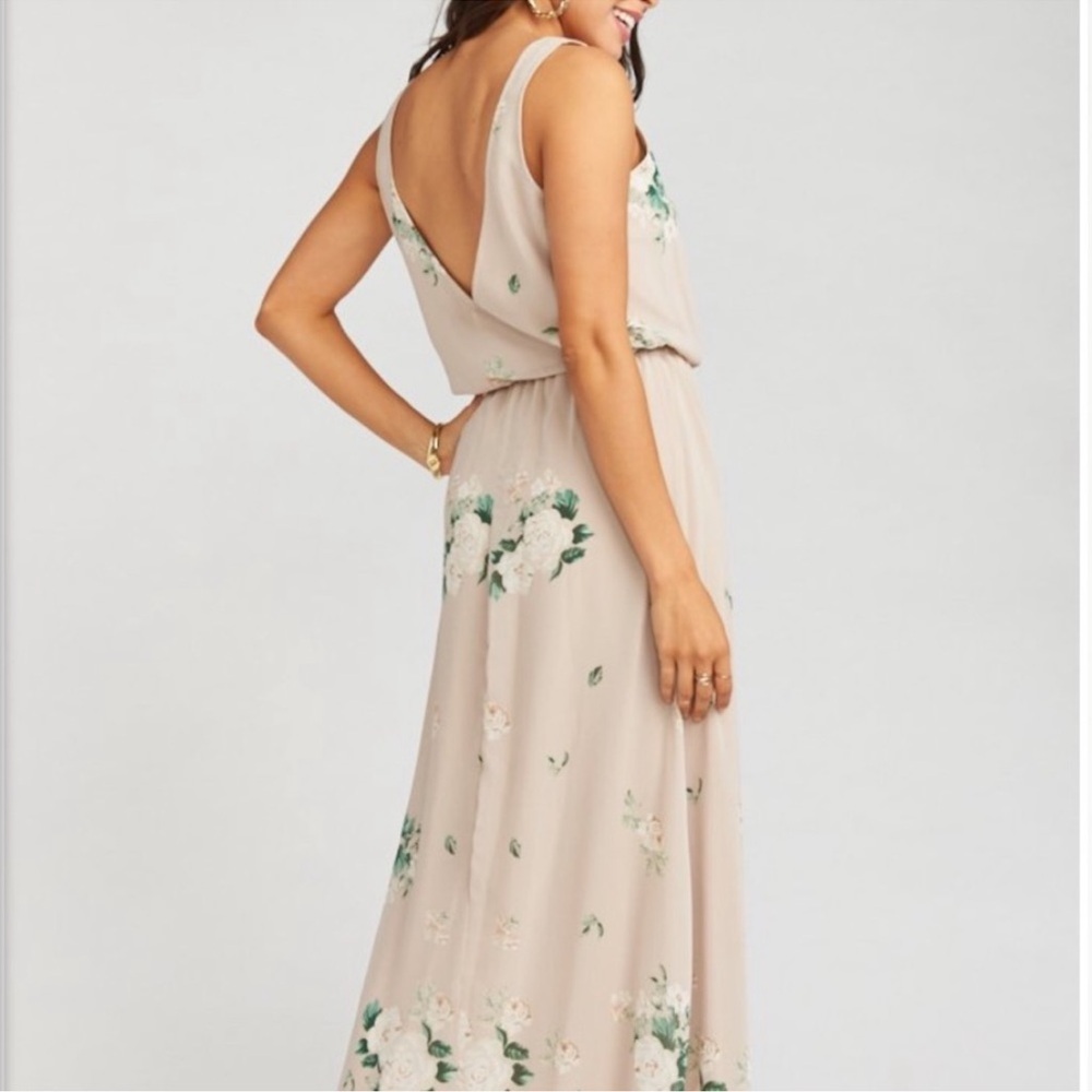 Show Me Your MuMu Kendall Maxi Dress Size XL Cream Green Floral Chiffon Low Back - Picture 5 of 12